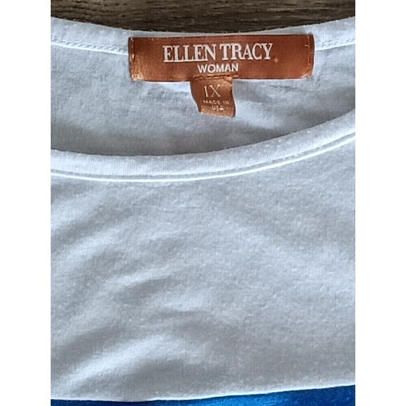 Ellen Tracy Shirt Womens 1X Blue White Black Color Block Tee Shirt Short Sleeve - Picture 3 of 4